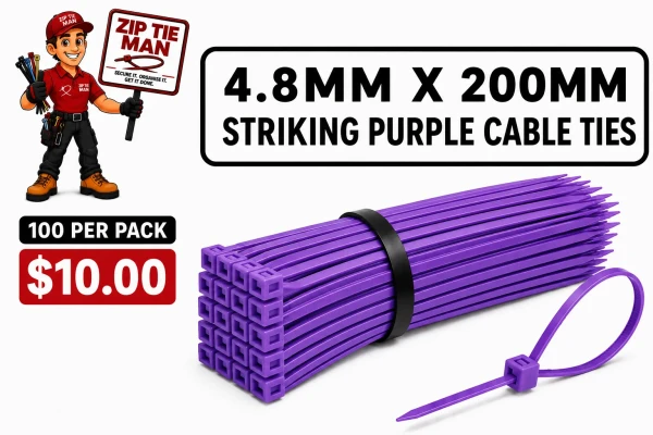 4.8mm x 200mm Striking Purple Cable Ties 100pcs